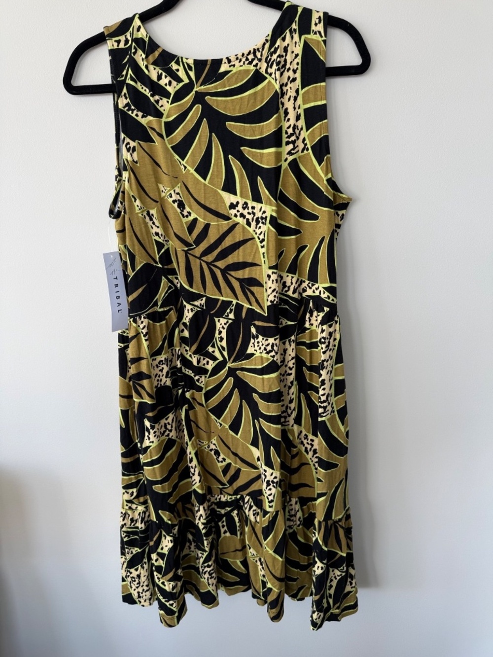 NWT Tribal Tropical Leaf Print Sleeveless Swing Dress Large - Picture 3 of 8